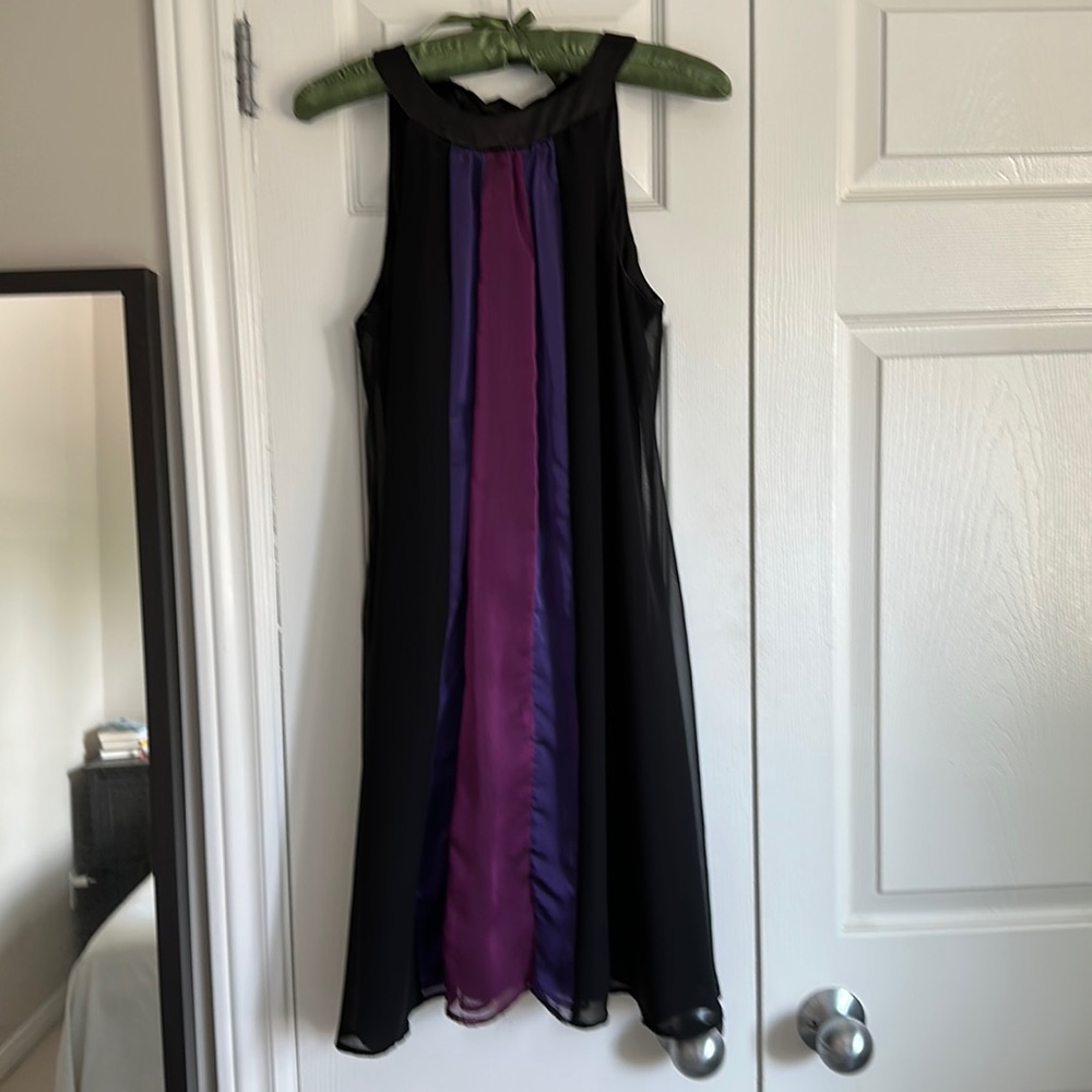 Magenta, purple, and black chiffon dress. RW&CO, Size XS. Great used condition.